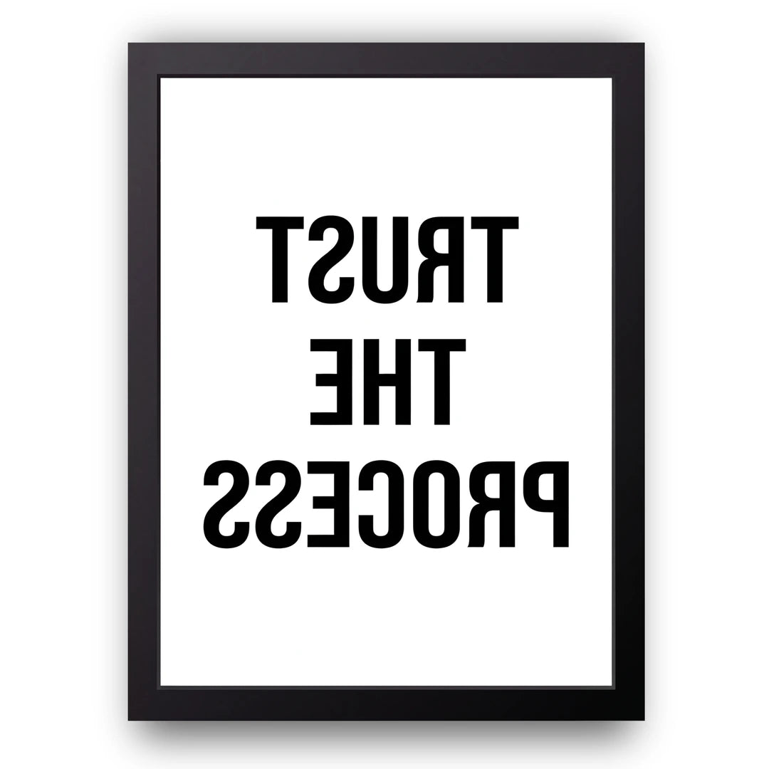 Trust The Process Mirrored quote poster in black frame
