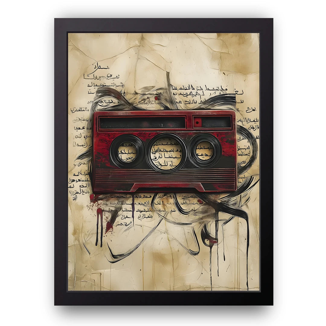 Radio On Parchment retro poster in black frame