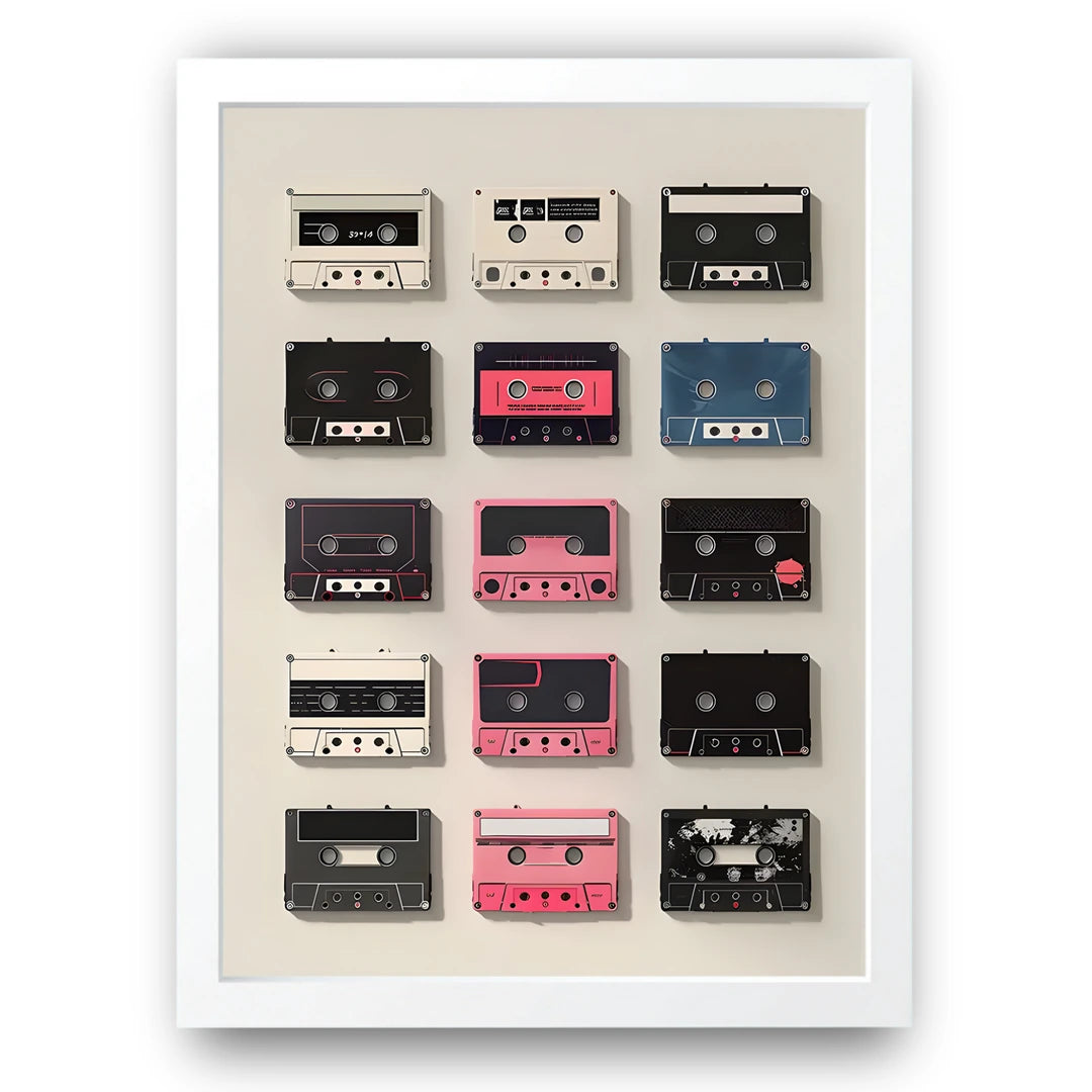 Cassette Grid retro poster in white frame