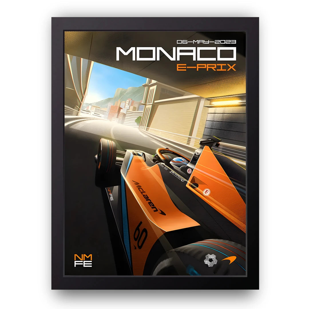 Monaco E-Prix sport poster in black frame