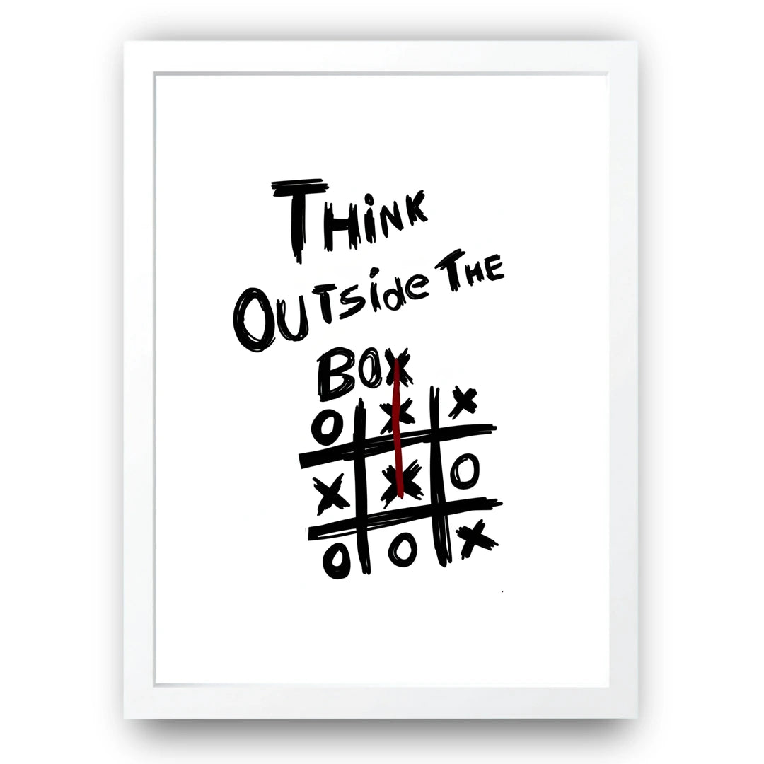 Think Outside The Box quote poster in white frame