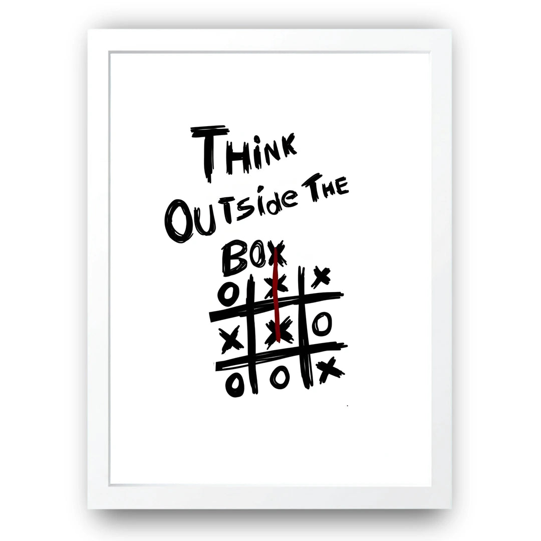 Think Outside The Box quote poster in white frame