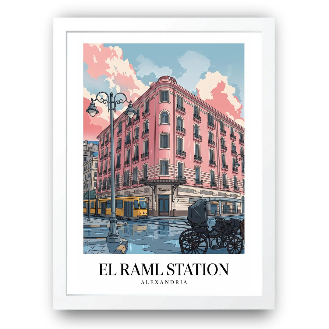 El Raml Station Alexandria travel poster in white frame