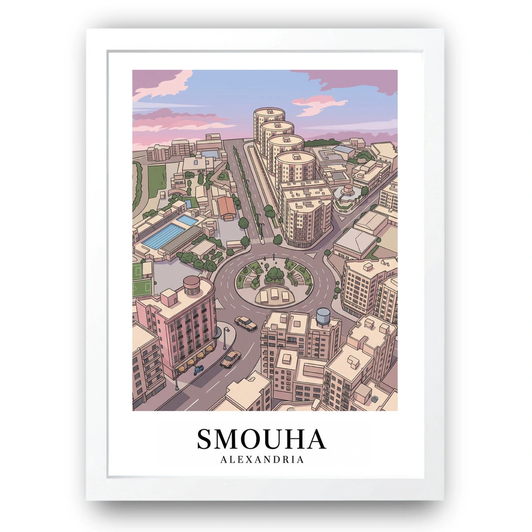 Smouha Alexandria travel poster in white frame