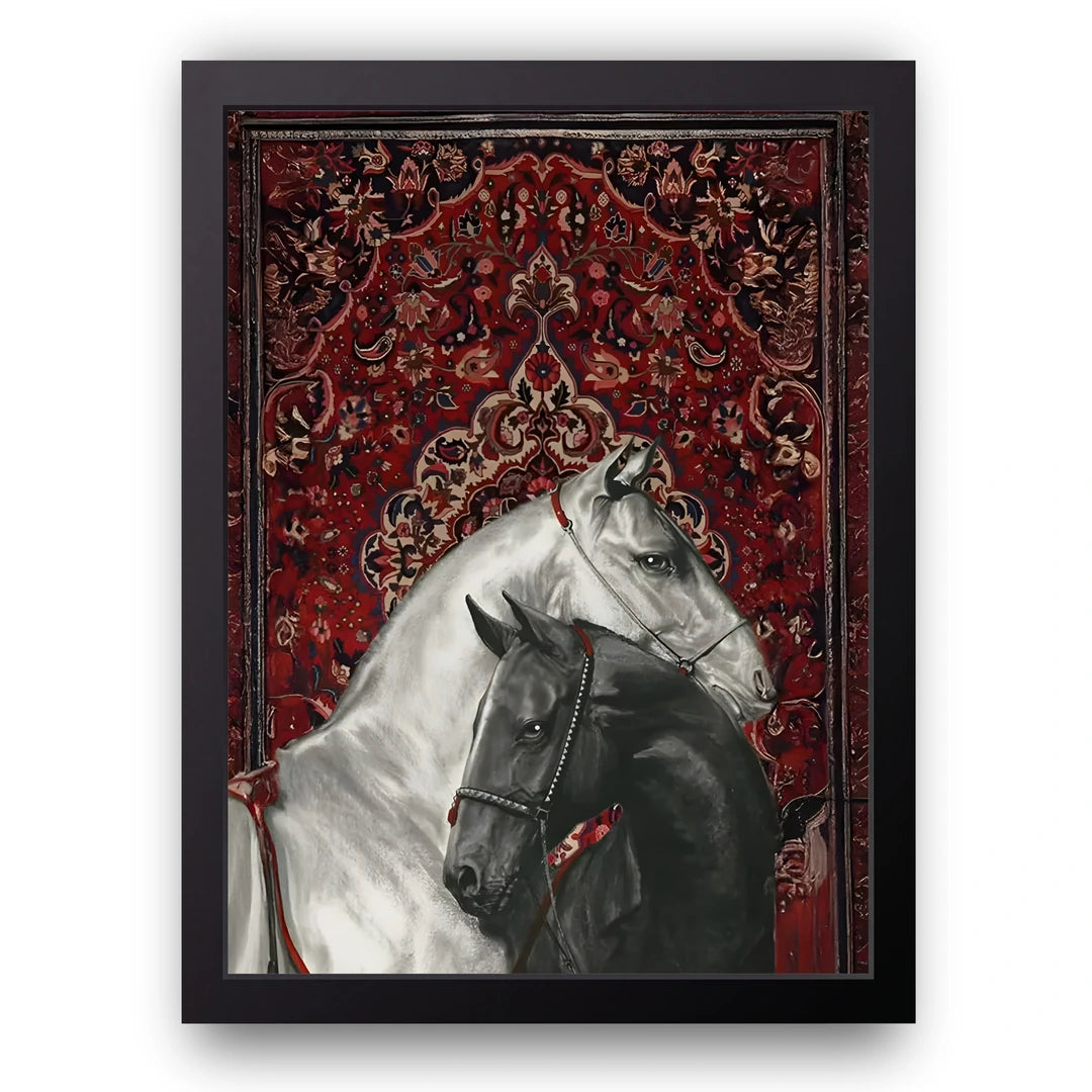 Carpet Horses animal poster in black frame