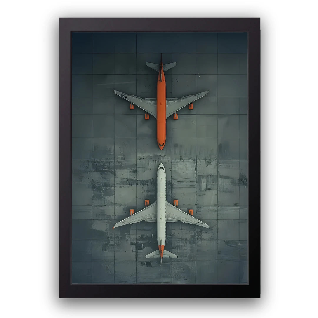 Runway travel poster in black frame