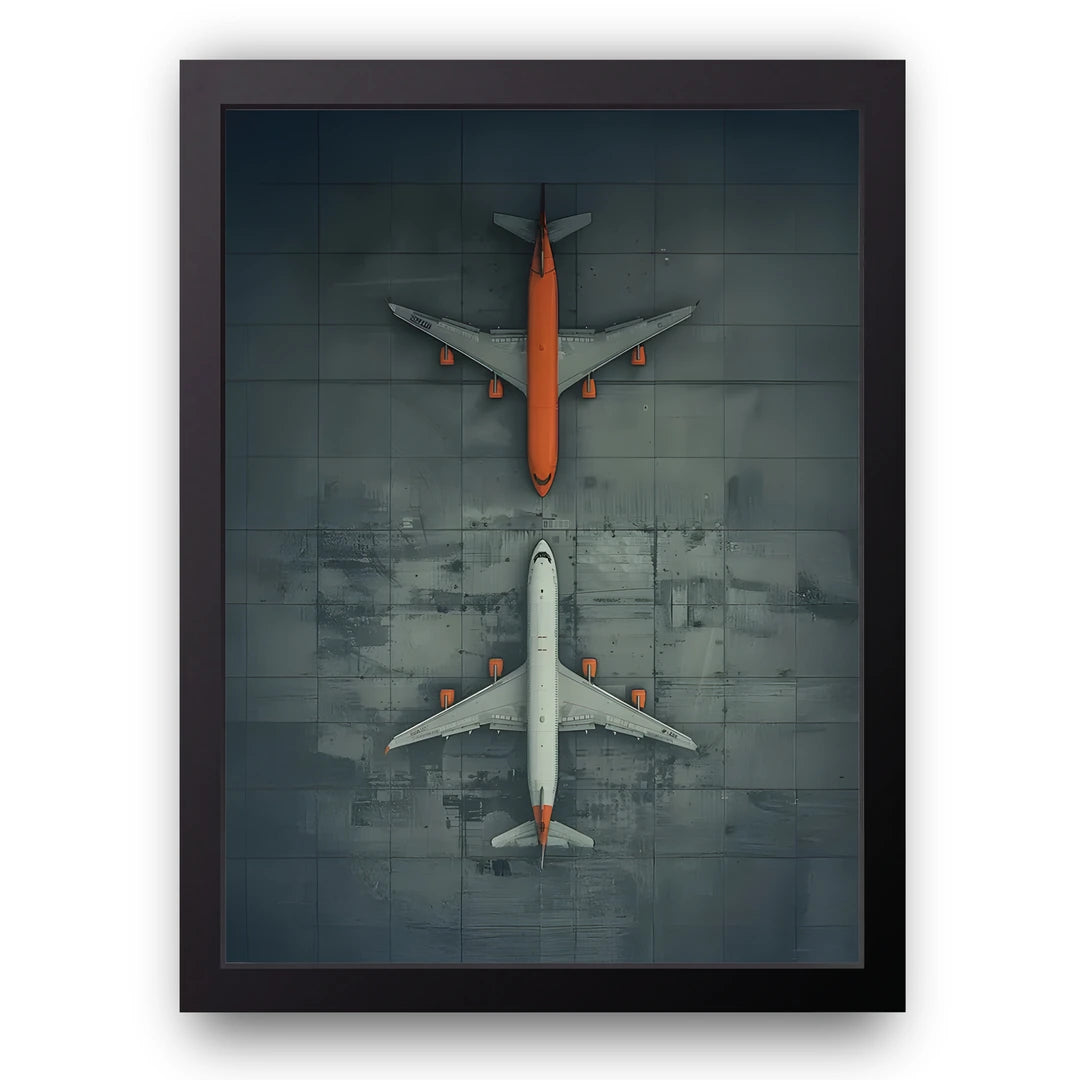 Runway travel poster in black frame