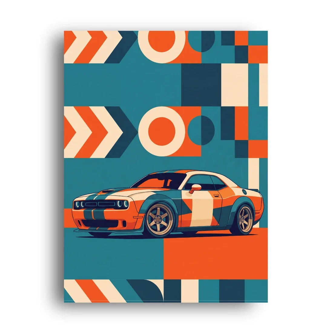 Orange muscle car geometric poster unframed 350gsm paper