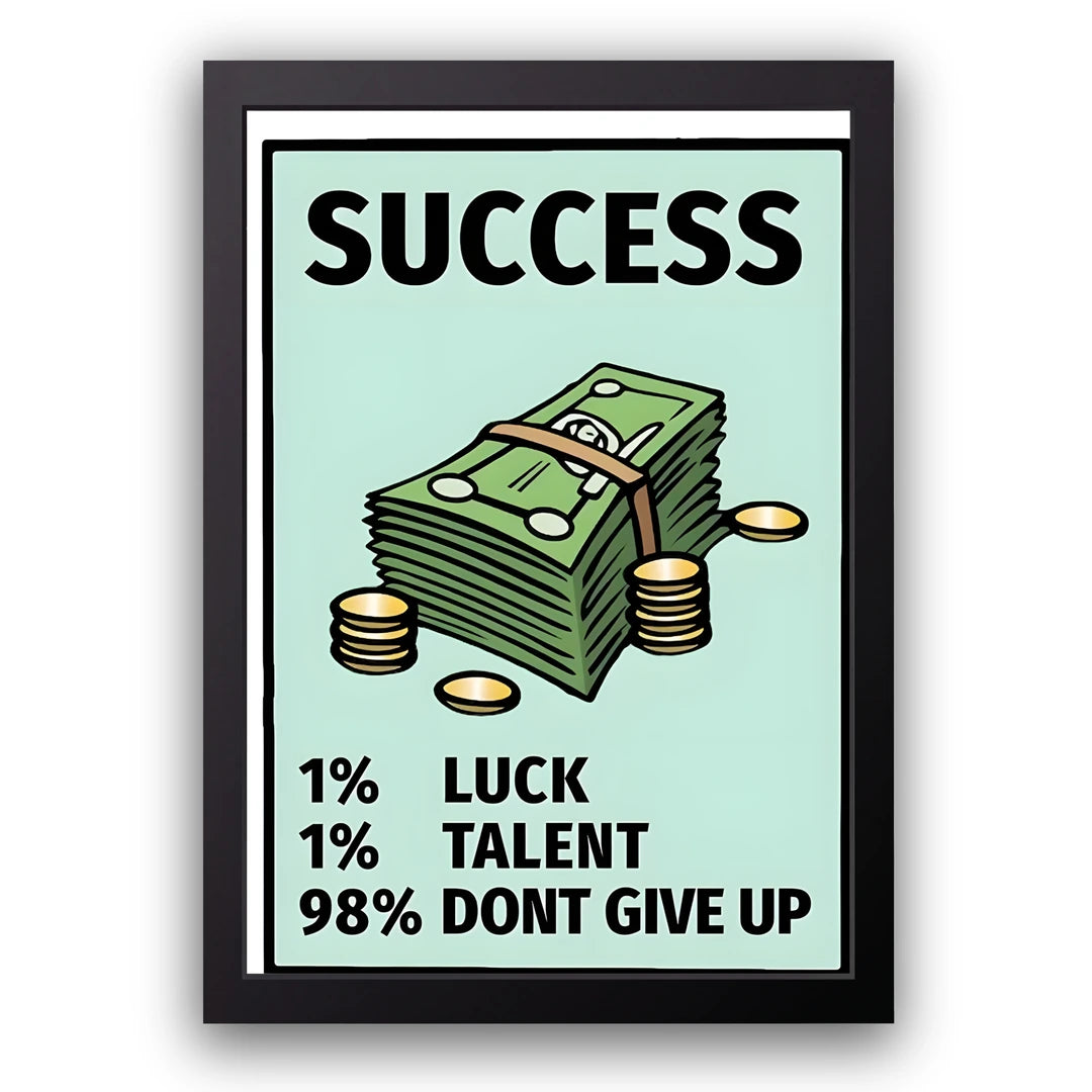 98% Don't Give Up business quote poster in black frame
