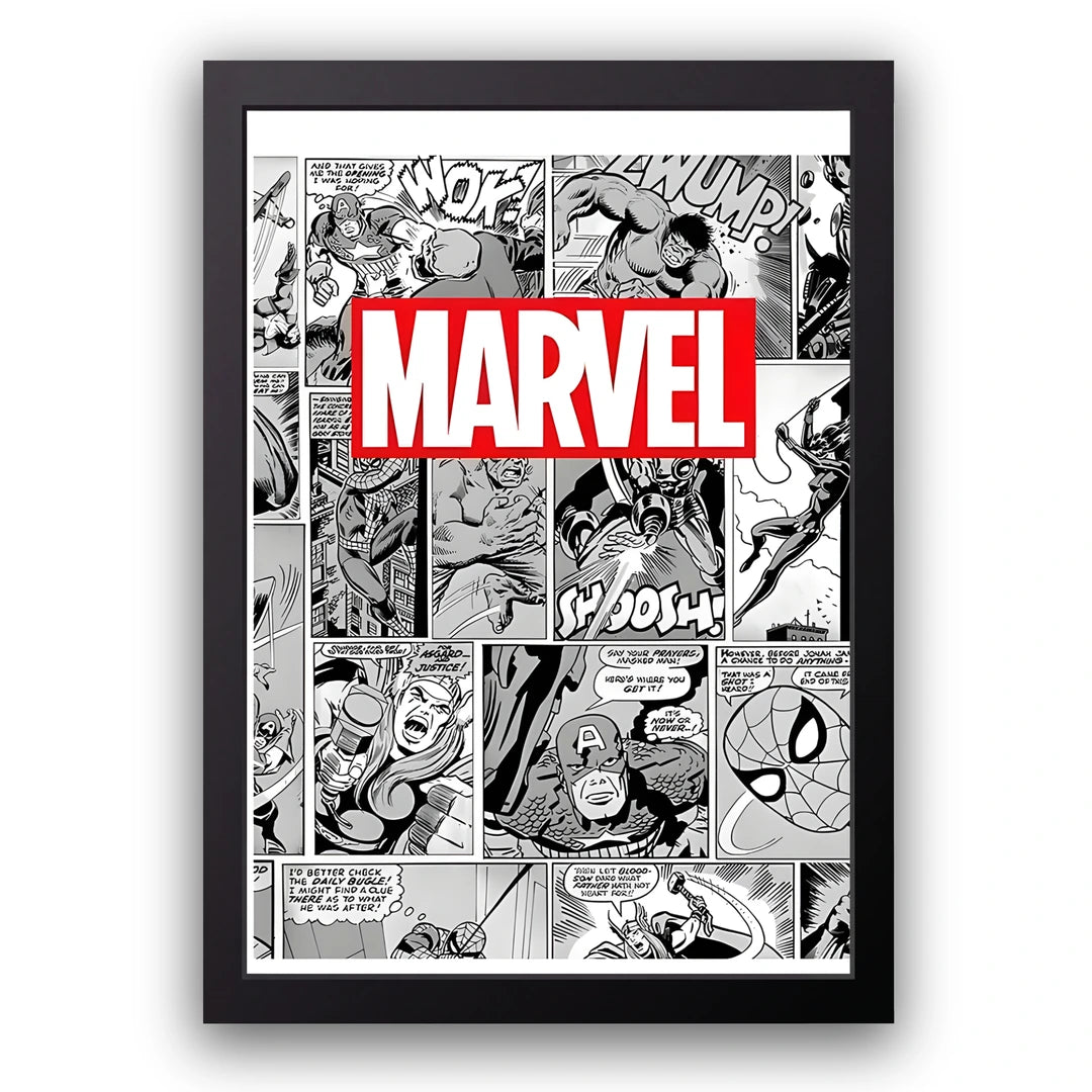 Comic Panels superhero poster in black frame