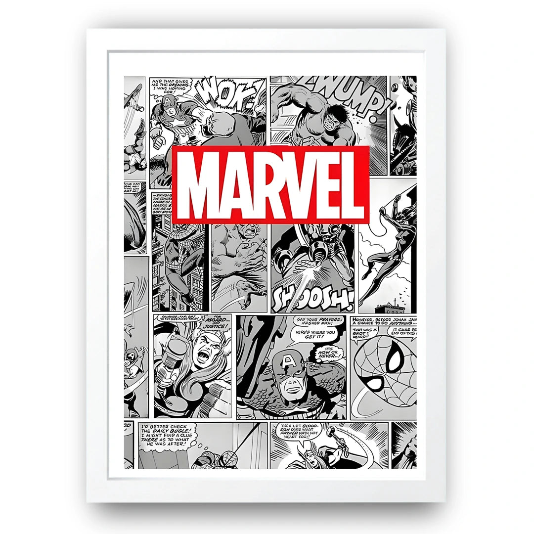 Comic Panels superhero poster in white frame
