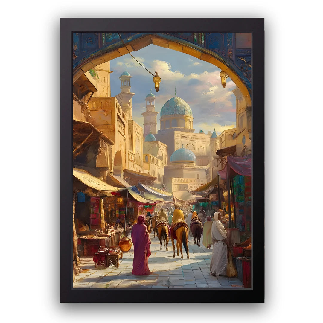 Old Bazaar art poster in black frame