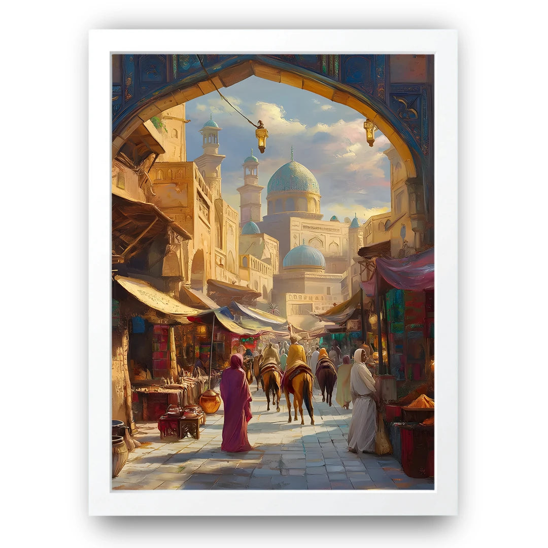 Old Bazaar art poster in white frame