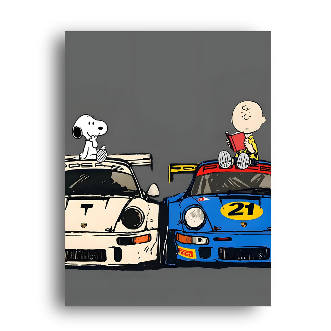 Race Day Buddies cartoon car poster unframed 350gsm paper