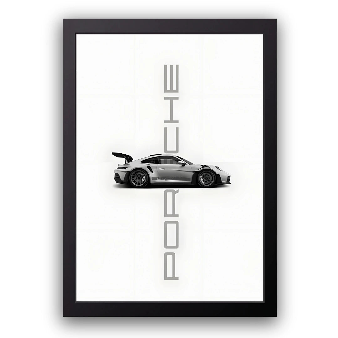 Silver Silhouette car poster in black frame
