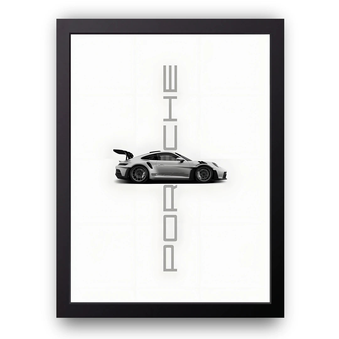 Silver Silhouette car poster in black frame