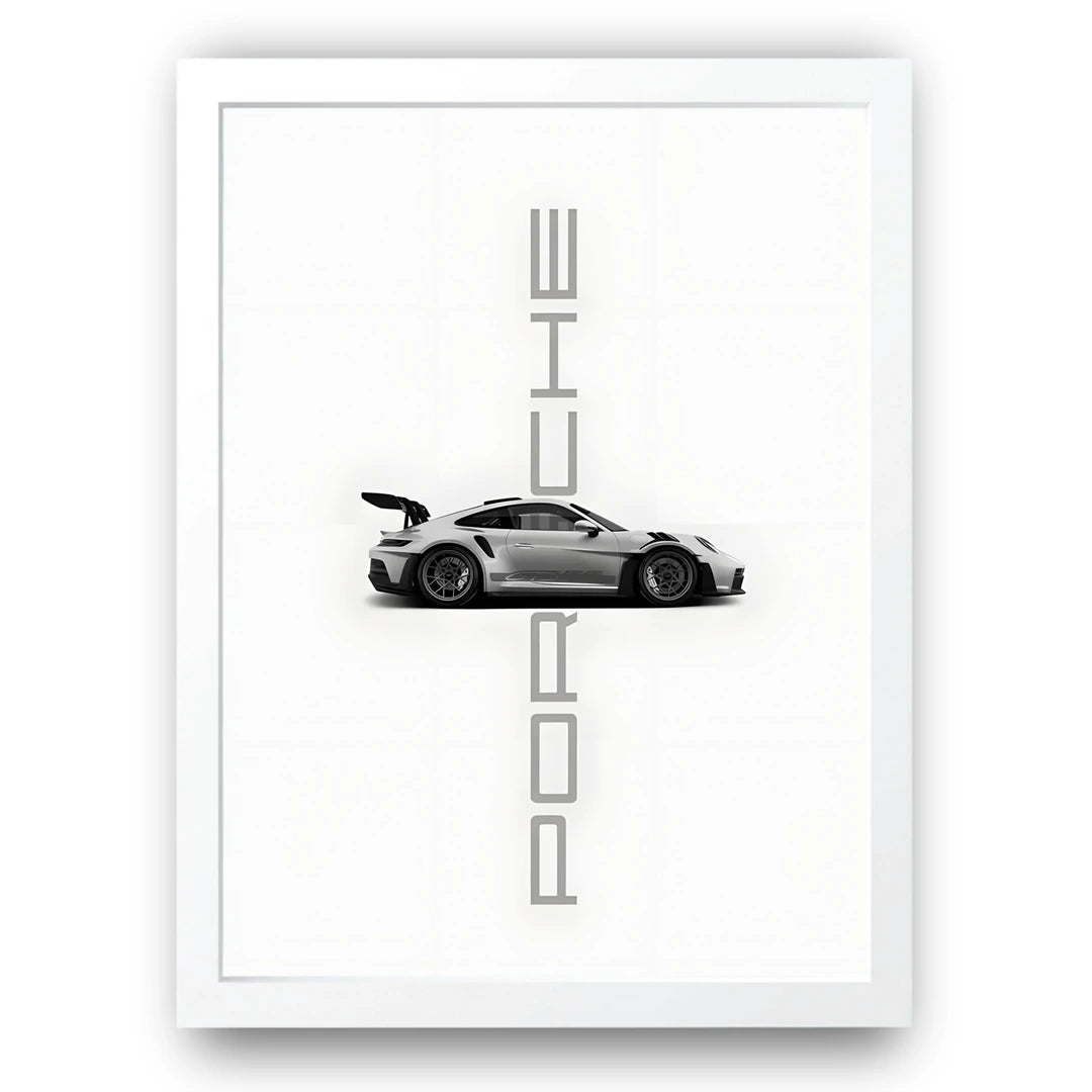 Silver Silhouette car poster in white frame