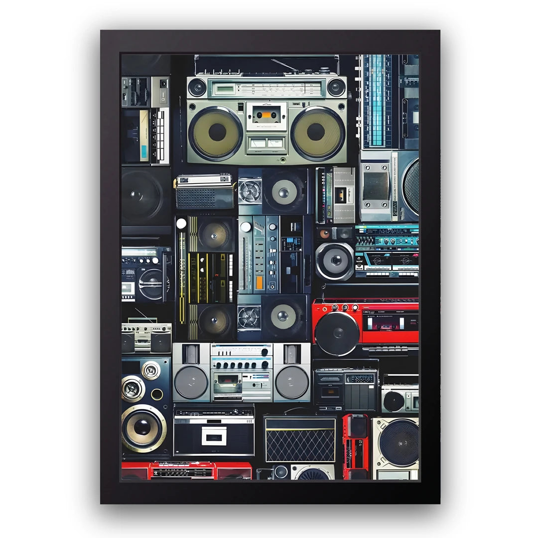 Boombox Wall retro poster in black frame