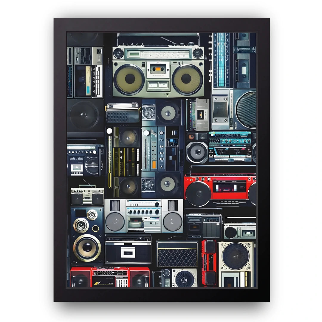Boombox Wall retro poster in black frame