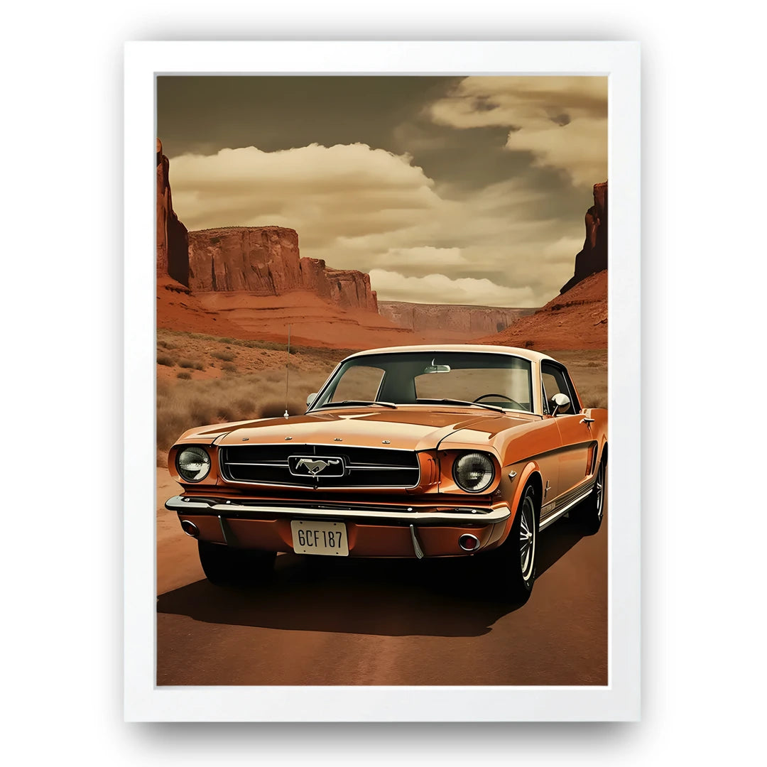 Desert Classic retro car poster in white frame