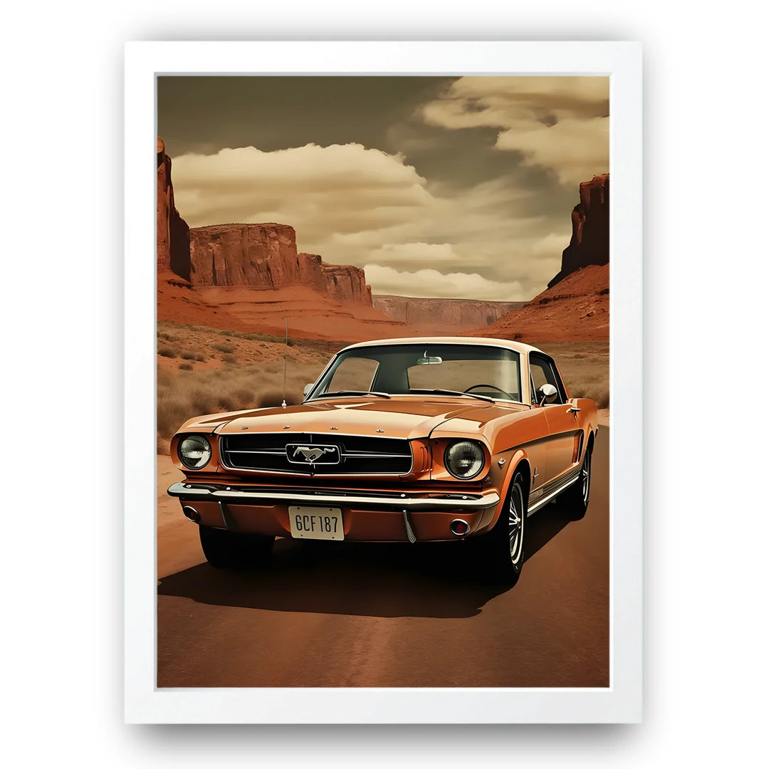 Desert Classic retro car poster in white frame