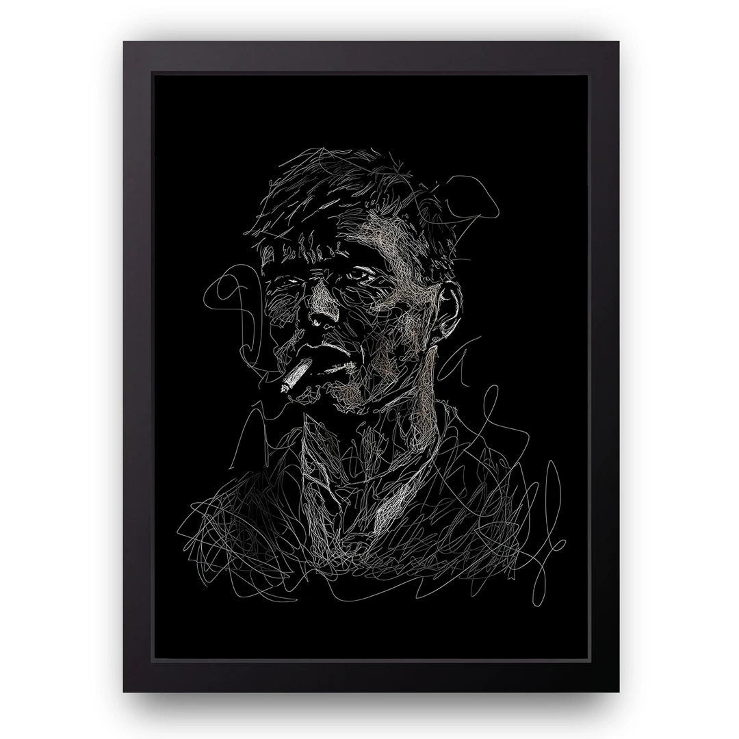 One Line Smoke line art poster in black frame