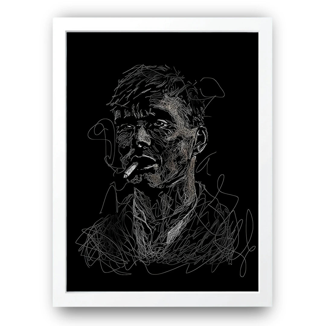 One Line Smoke line art poster in white frame