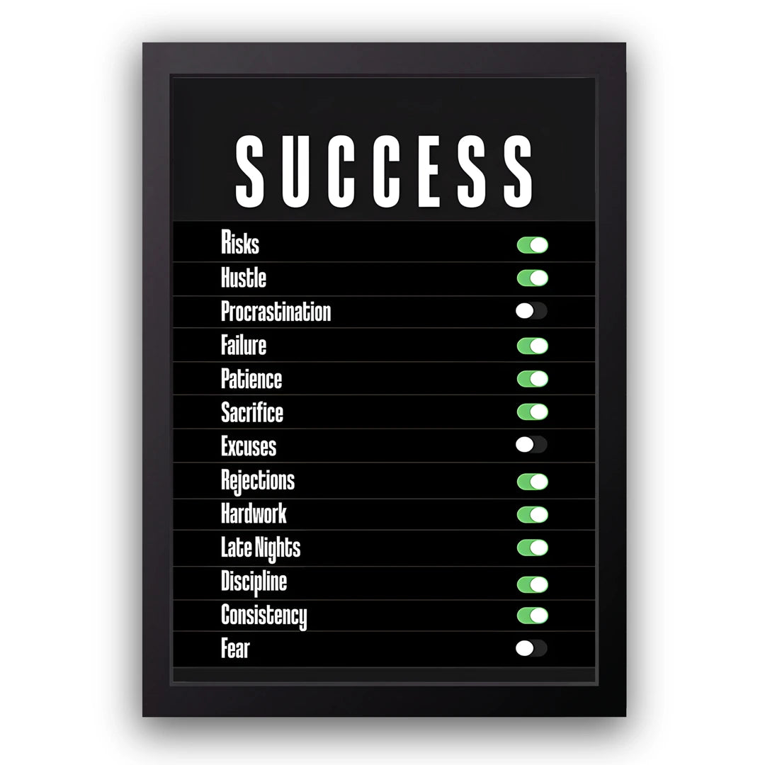 Success Switches business quote poster in black frame