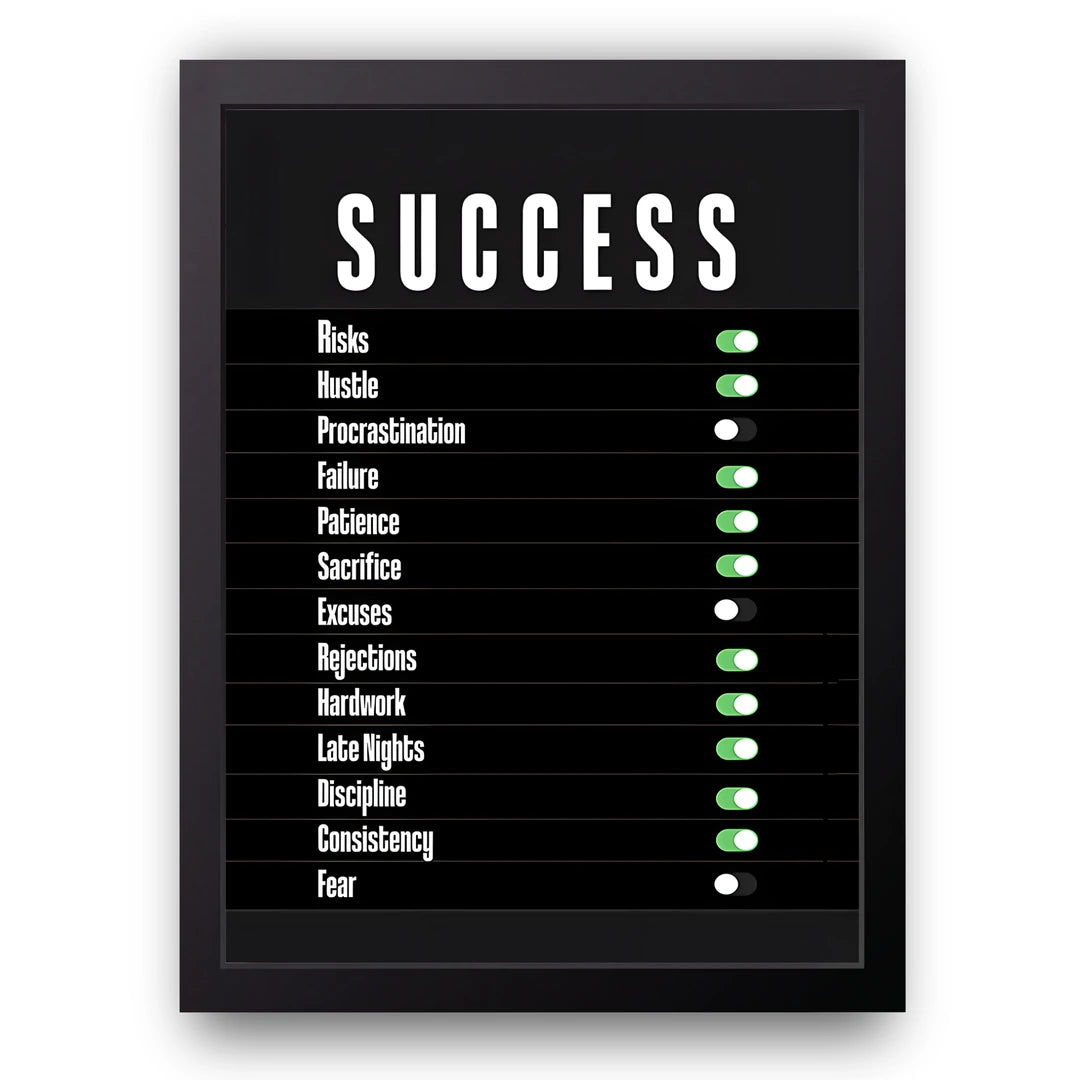 Success Switches business quote poster in black frame
