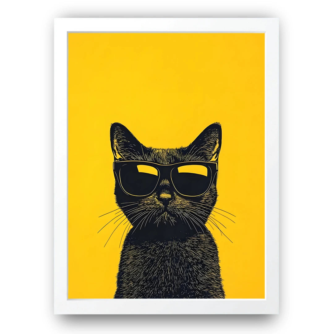 Cool cat with sunglasses poster in white frame
