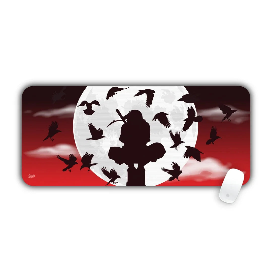 Itachi silhouette with crows and red moon large mouse pad 70x30
