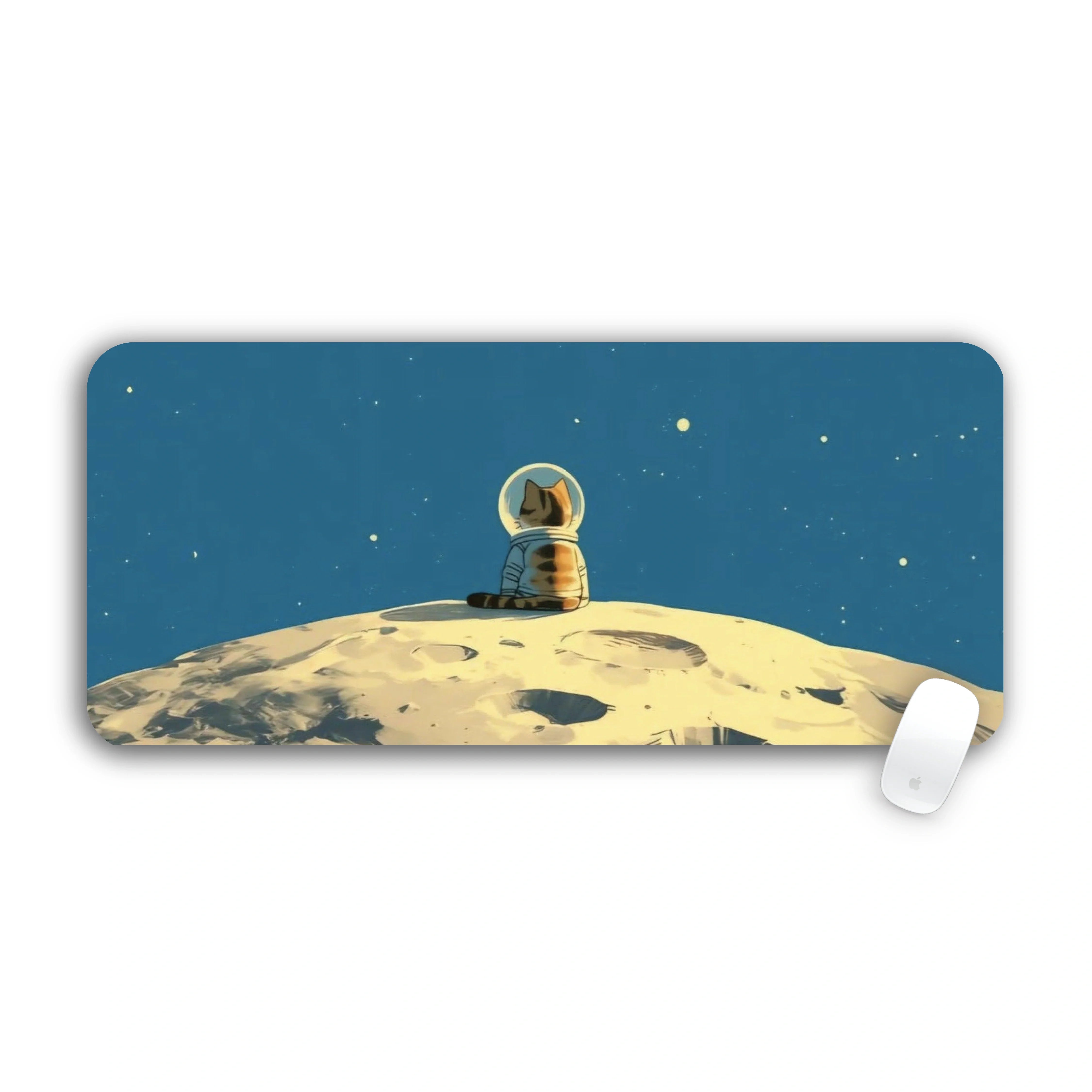 Astronaut cat sitting on the moon large mouse pad 70x30