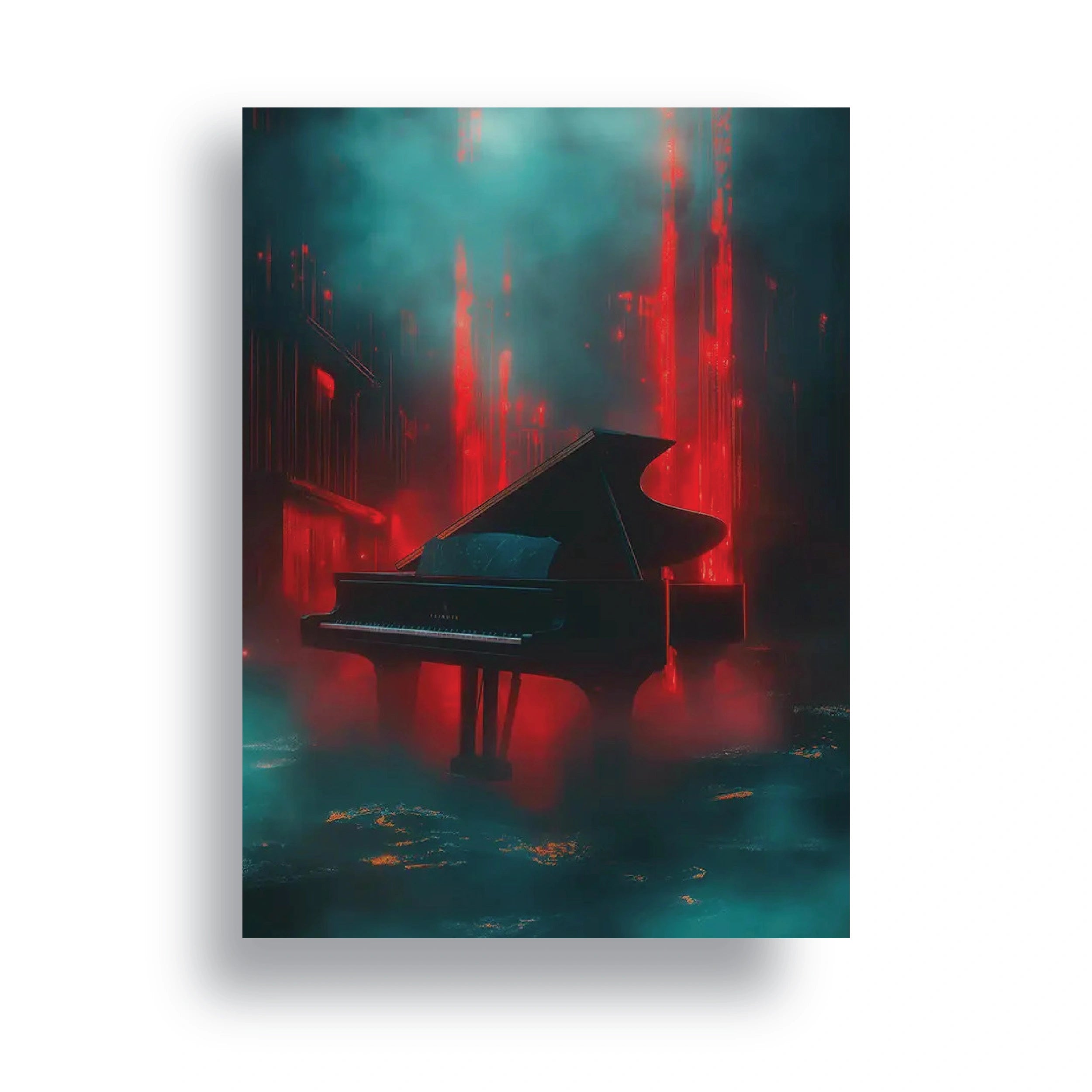 Neon Piano in the Mist