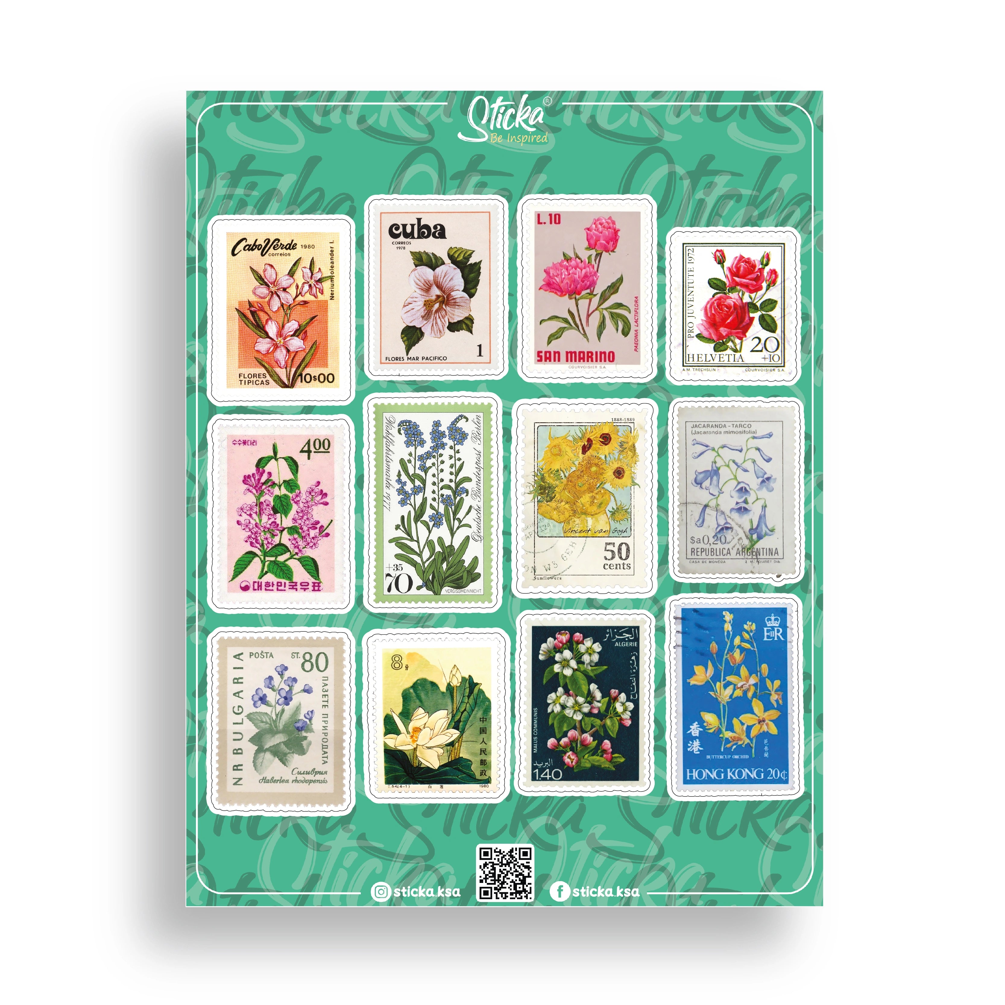 FLOWERS STAMPS SHEET