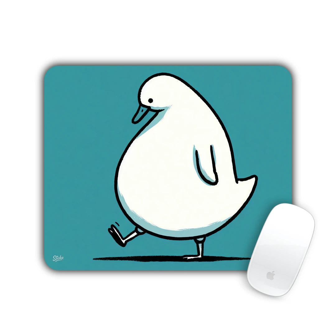 Big white cartoon duck strolling on a teal background mouse pad 23x19