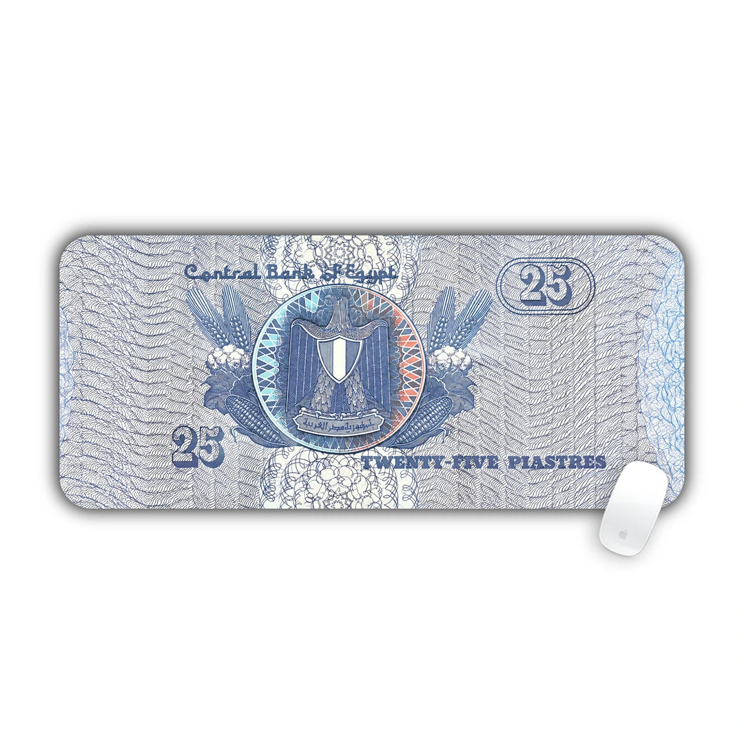 English reverse side of the Egyptian 25 piastres banknote featuring the Coat of Arms Eagle of Saladin desk pad 70x30