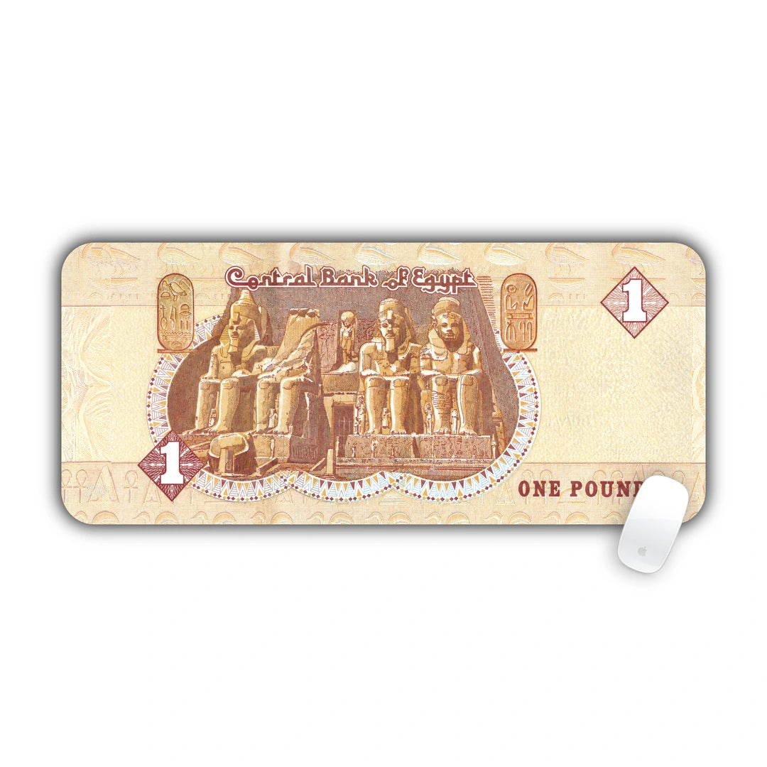 English reverse face of the Egyptian one pound banknote featuring the four colossal statues of Abu Simbel desk pad 70x30