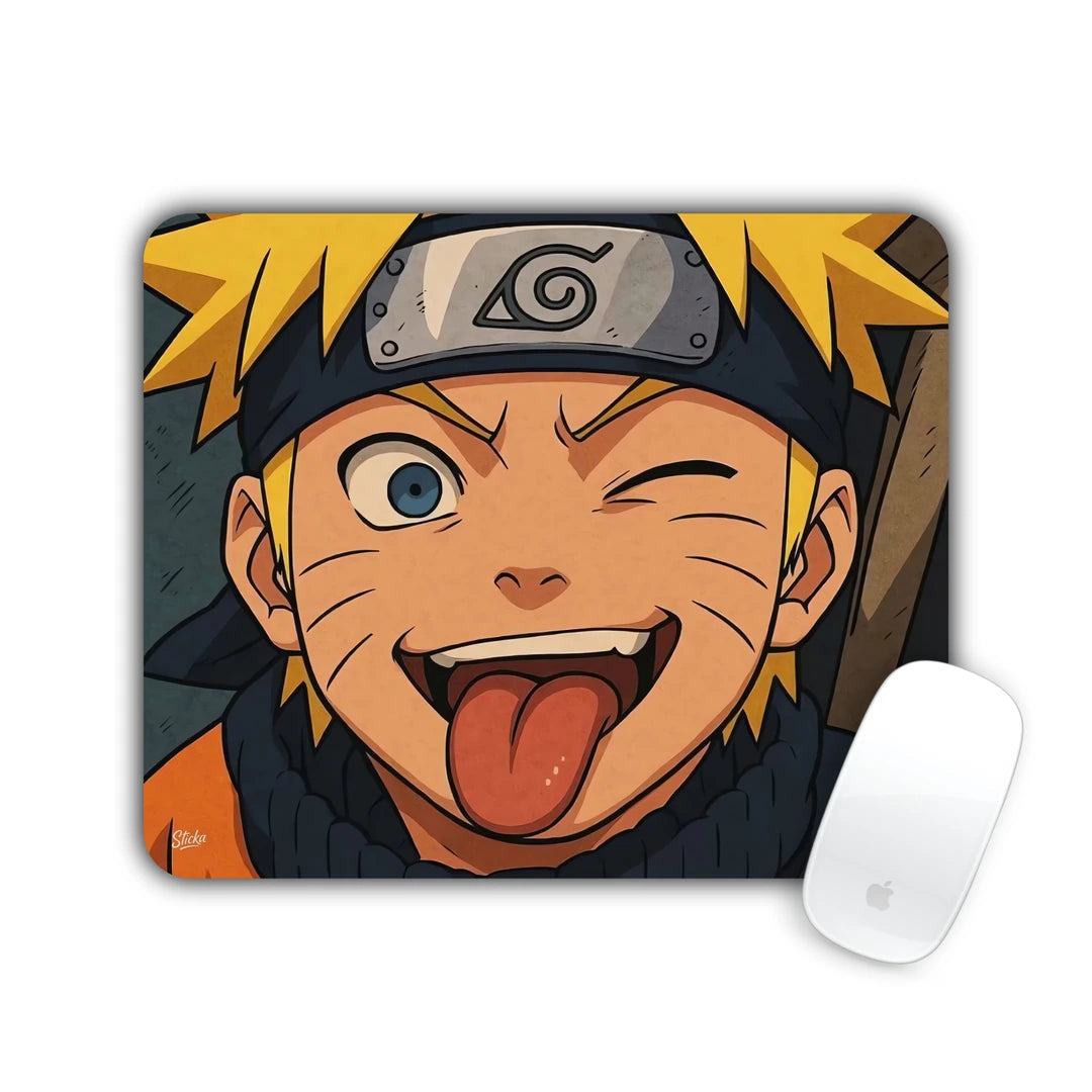 Naruto Uzumaki winking and sticking out his tongue, anime close-up mouse pad 23x19