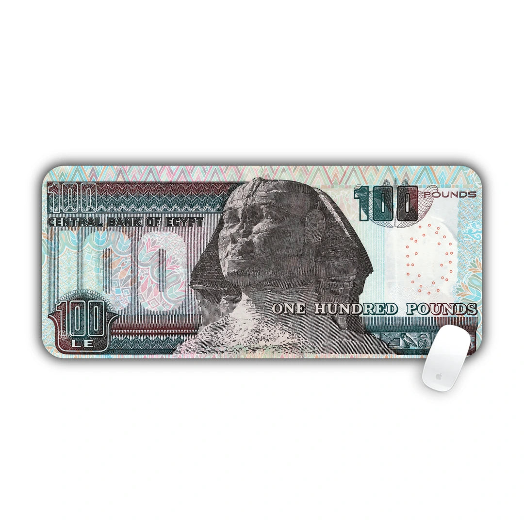 English face of the Egyptian one hundred pounds banknote featuring the Great Sphinx of Giza desk pad 70x30