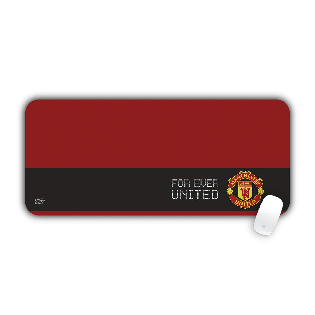 Manchester United FC crest with For Ever United text on red and black split desk pad 70x30