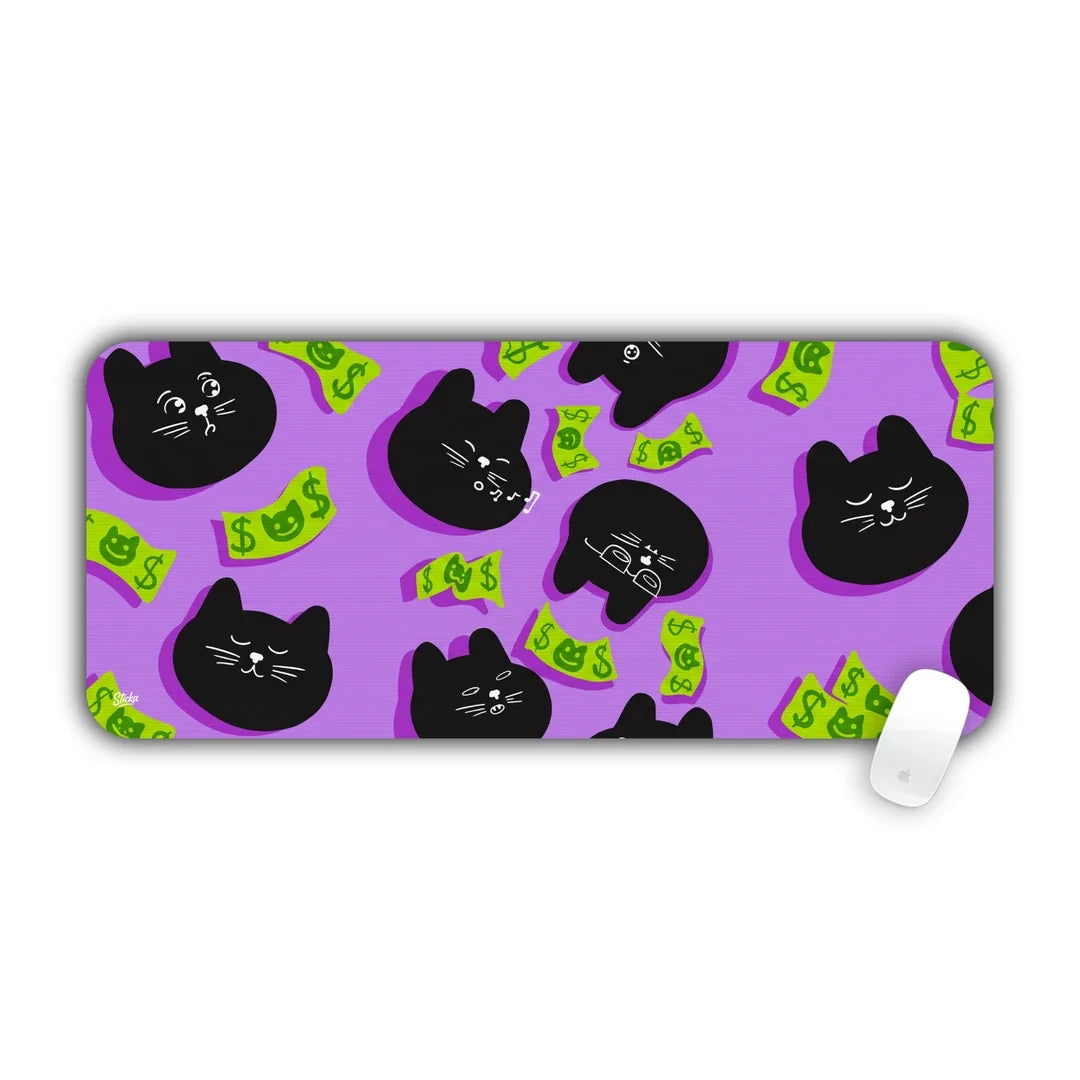 Black cats and money pattern large mouse pad 70x30
