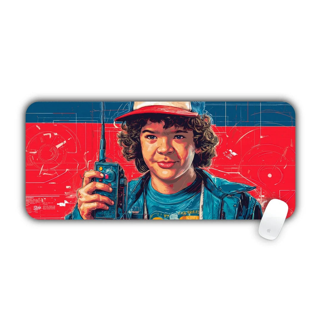Dustin with walkie talkie large mouse pad 70x30