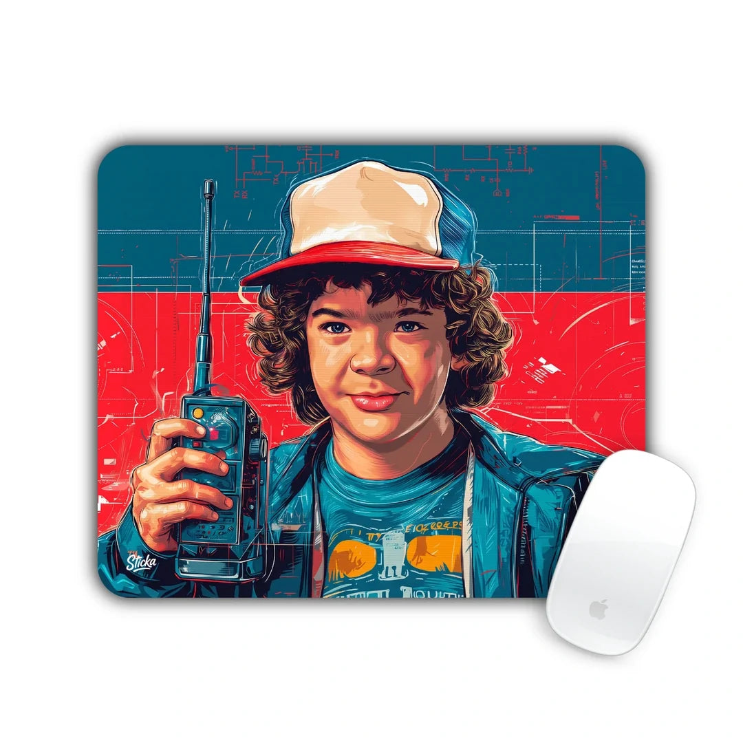 Dustin with walkie talkie mouse pad 23x19
