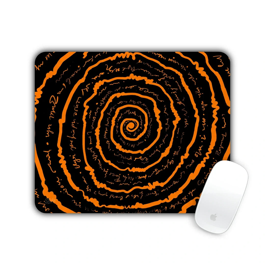 Orange spiral on black mouse pad 23x19