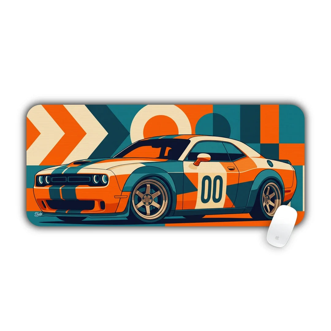 Orange muscle car geometric large mouse pad 70x30