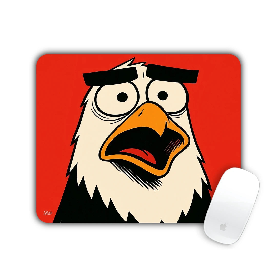 Cartoon eagle with thick eyebrows shouting on a red background mouse pad 23x19