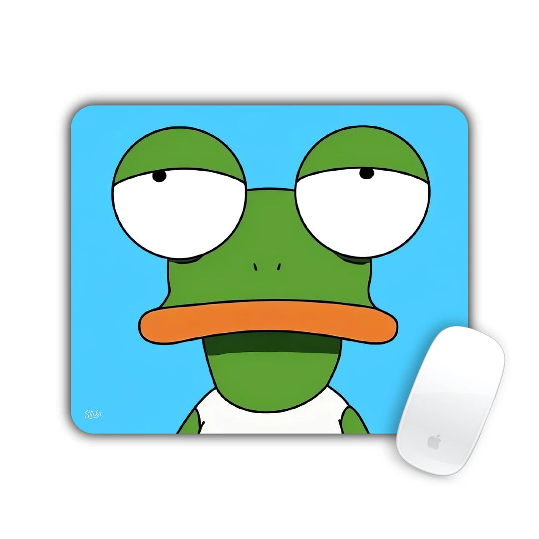 Cartoon frog with half-closed eyes on a sky blue background mouse pad 23x19
