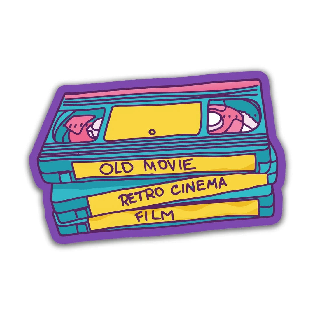 Stack of VHS tapes retro cinema sticker