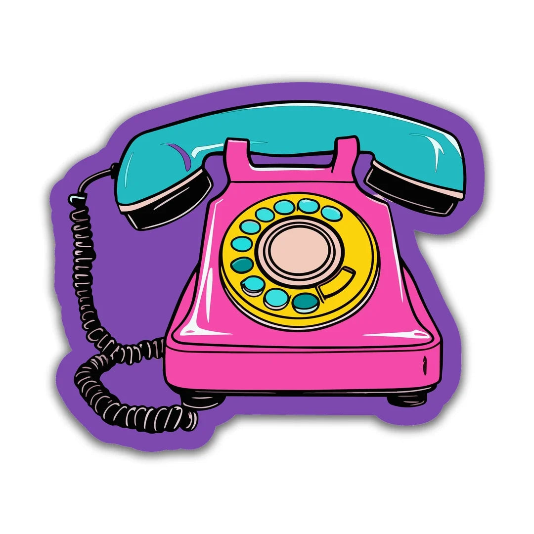 Pink retro rotary telephone sticker